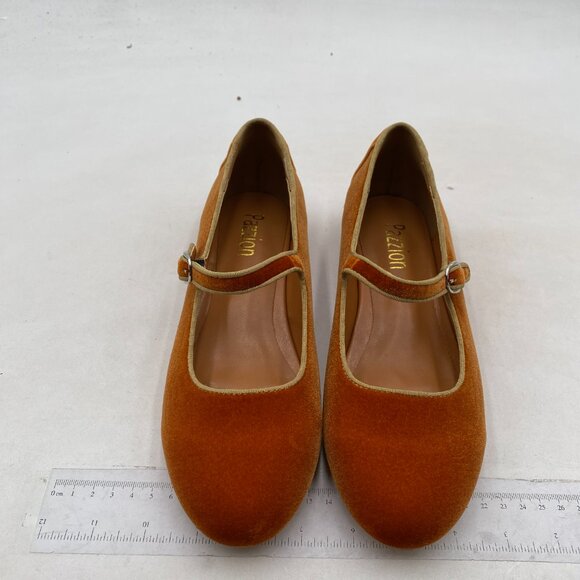 Elegant Velvet Flats in Mustard Brown - Picture 3 of 8